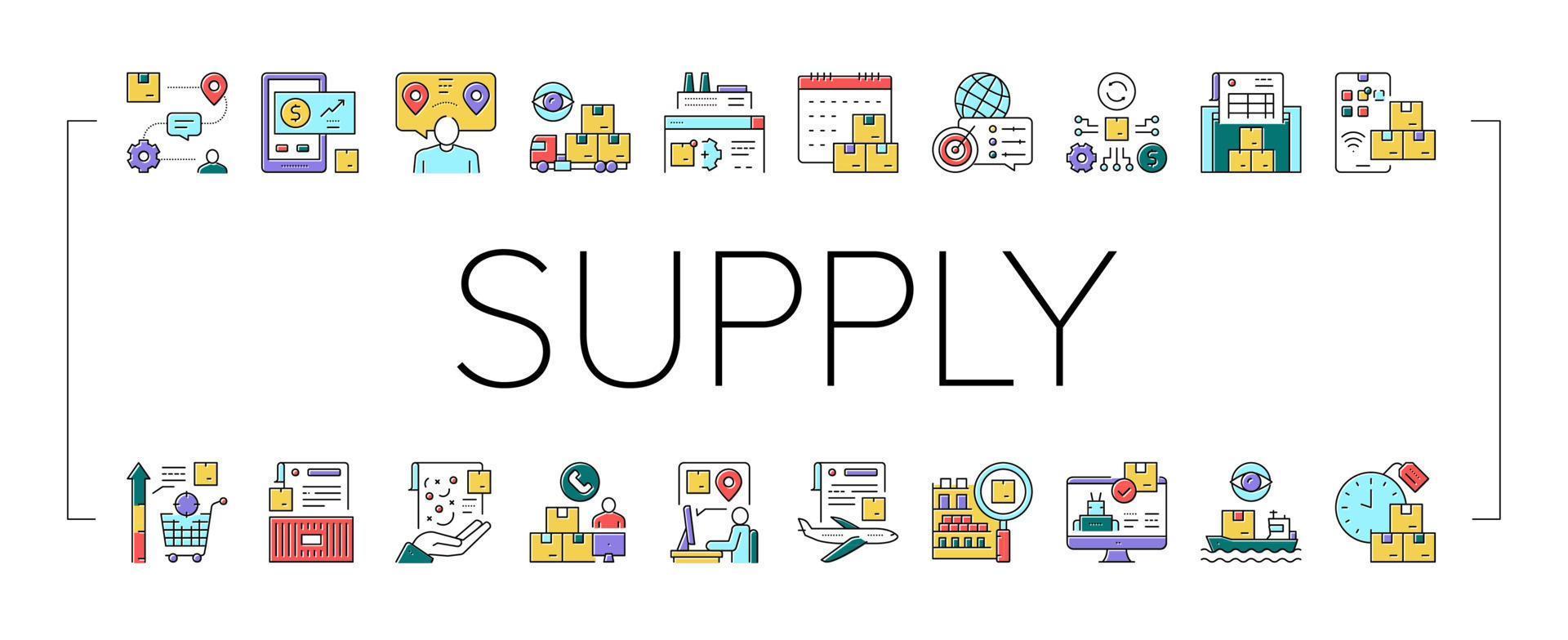 Supply Chain Management System Icons Set Vector