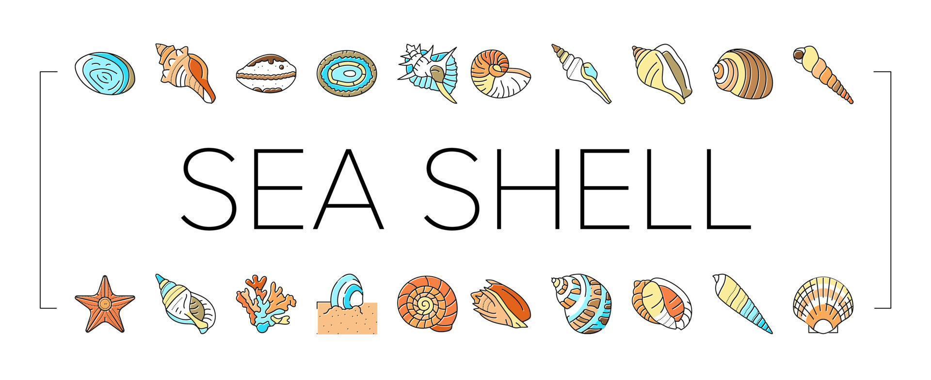 sea shell beach summer ocean icons set vector