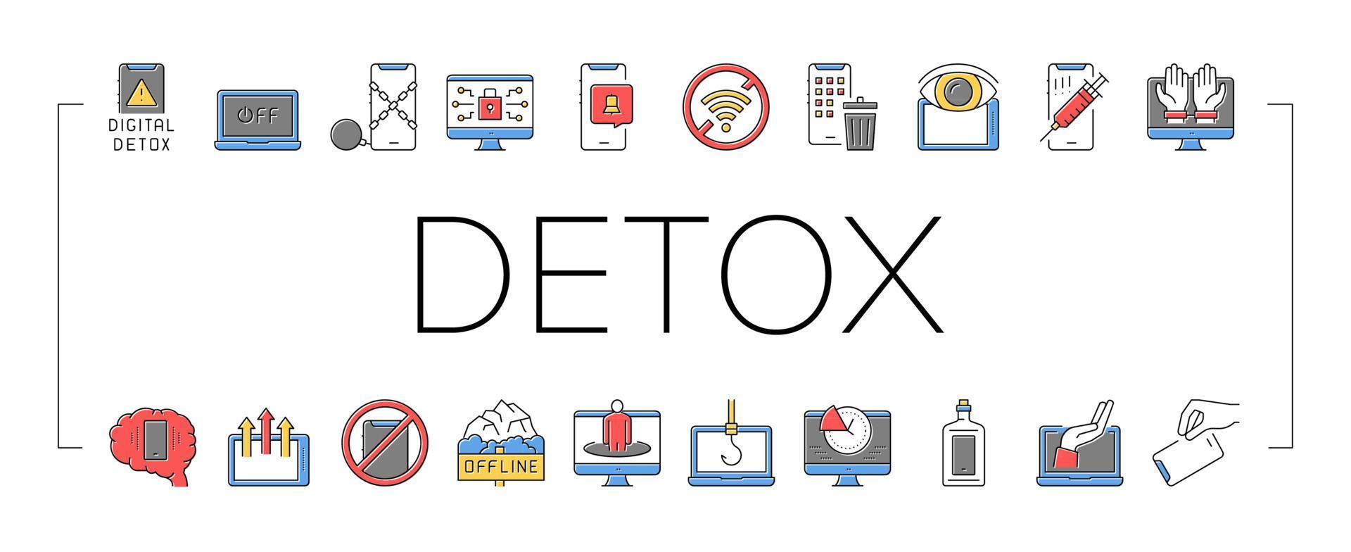Digital Device Detox Collection Icons Set Vector