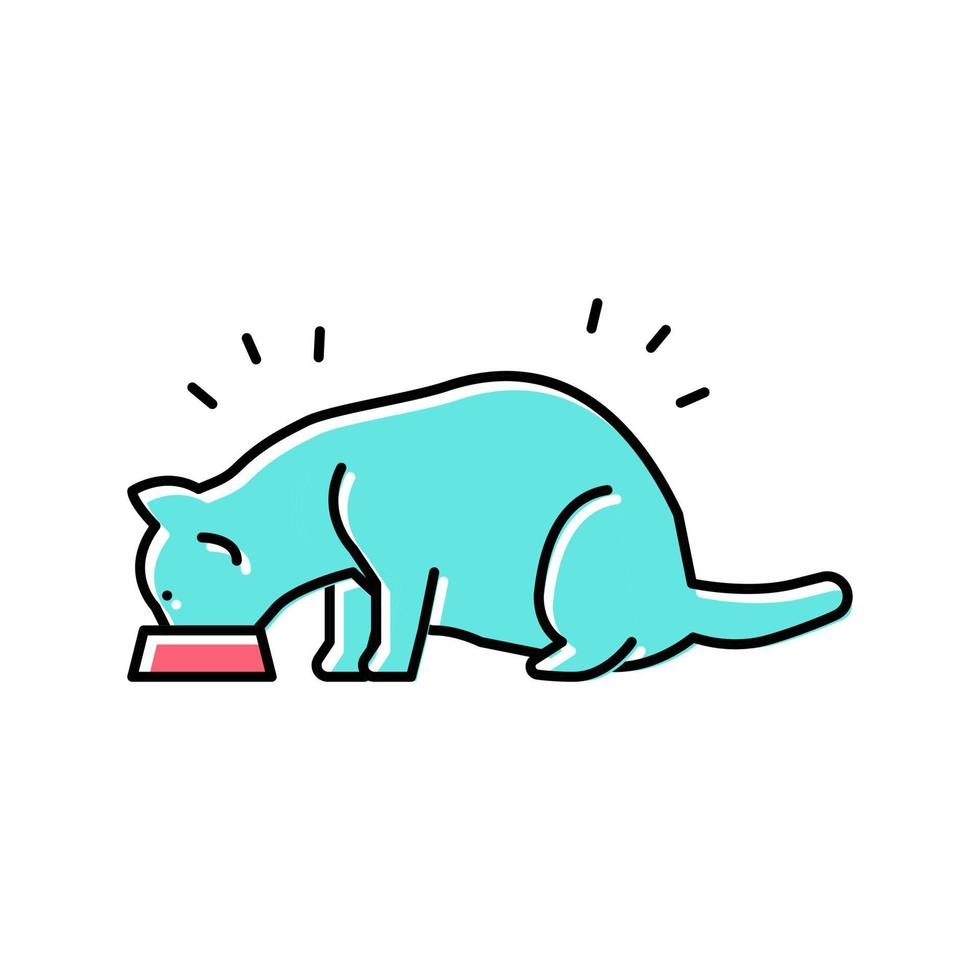 gato comiendo comida color icono vector ilustración