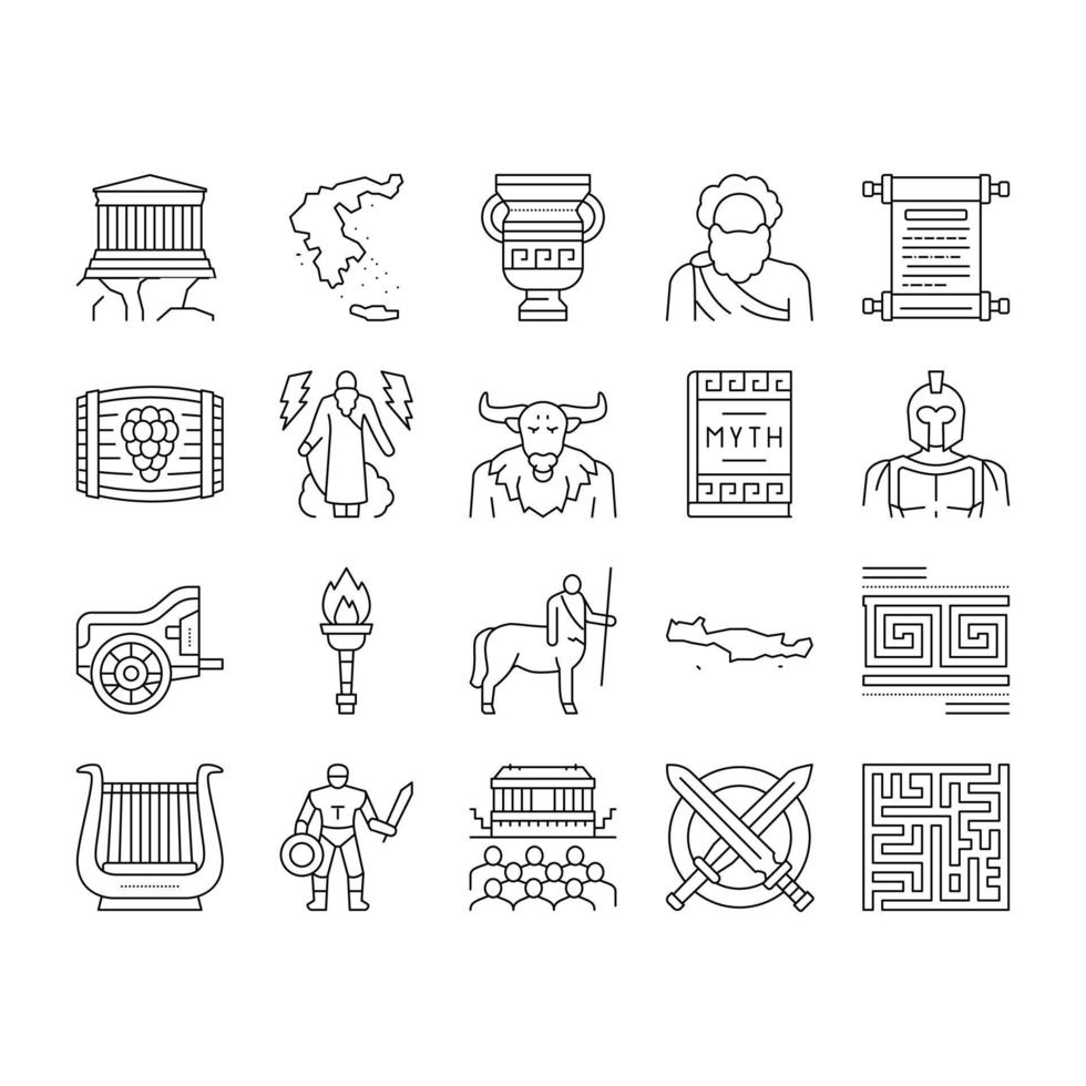 Ancient Greece Mythology History Icons Set Vector