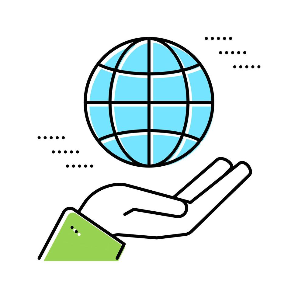 mano sujetando la tierra esfera color icono vector ilustración