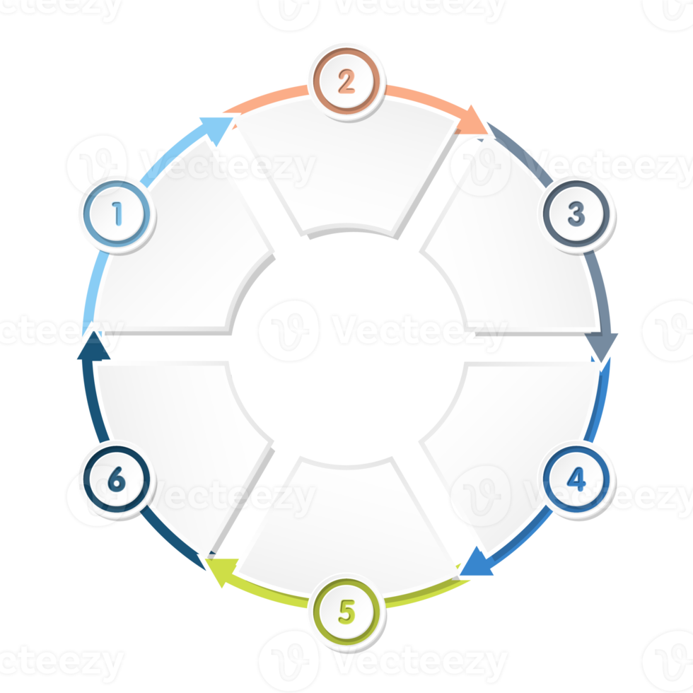 Infografik mit 6 Schritten, Prozess oder Optionen. png