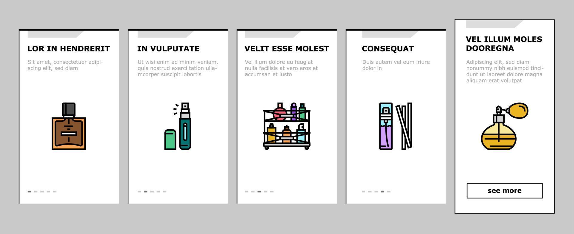 conjunto de iconos de incorporación de cosméticos de lujo de vidrio de perfumería vector