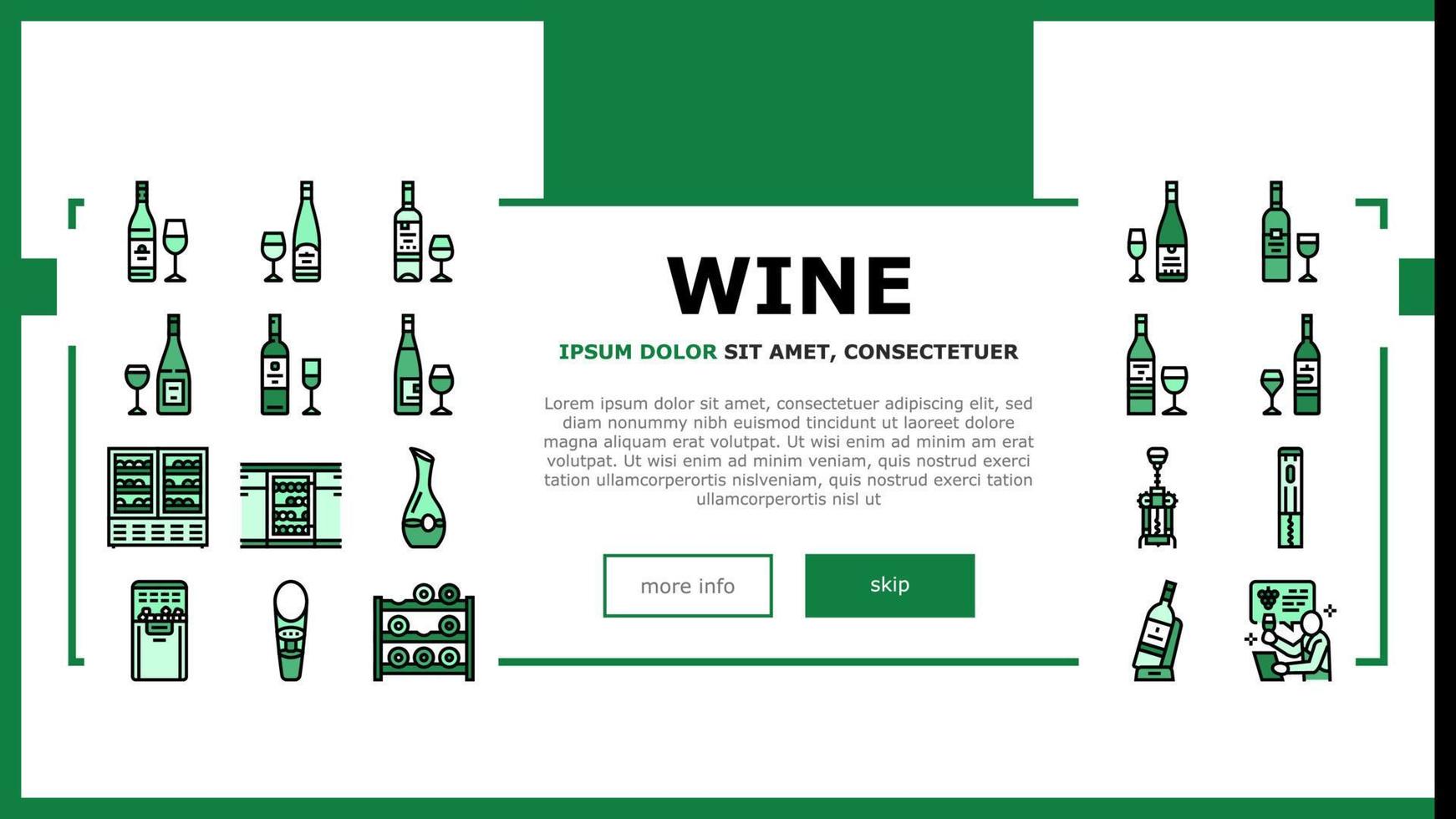 wine glass alcohol red bottle landing header vector