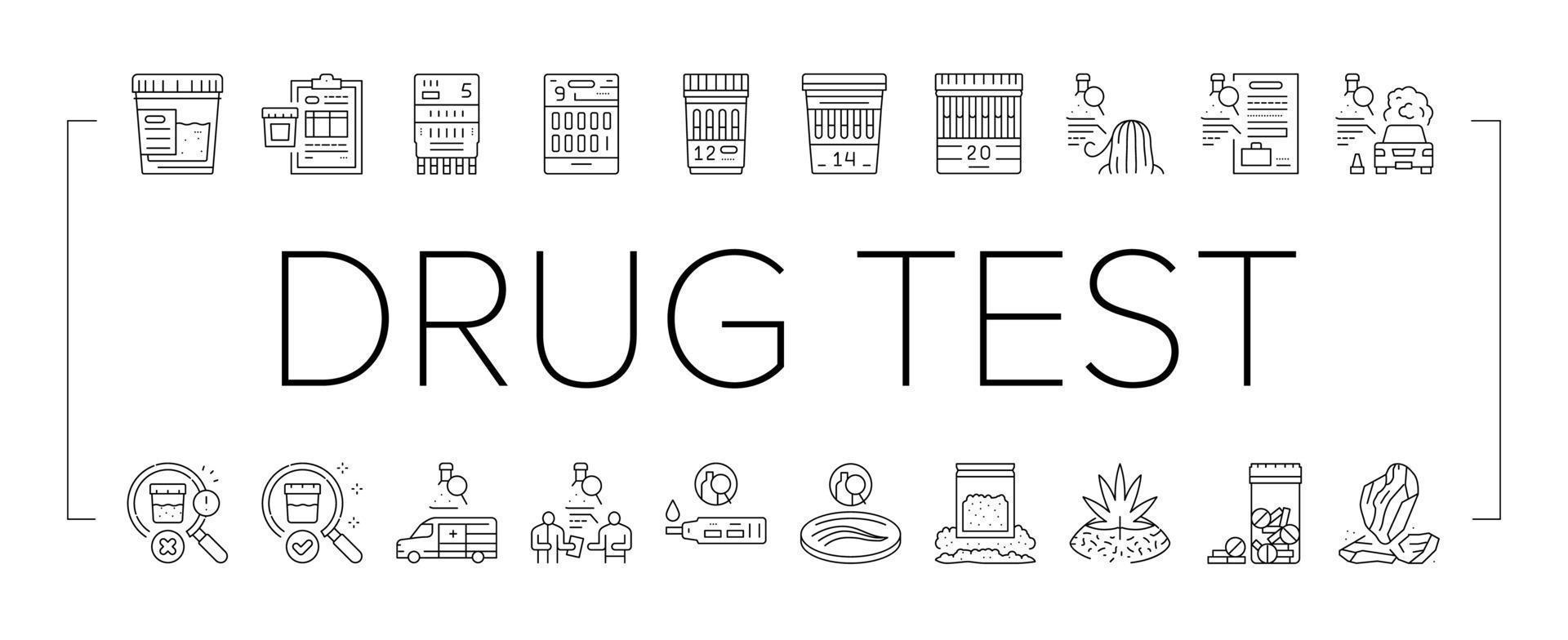 conjunto de iconos de dispositivo de examen de prueba de drogas vector