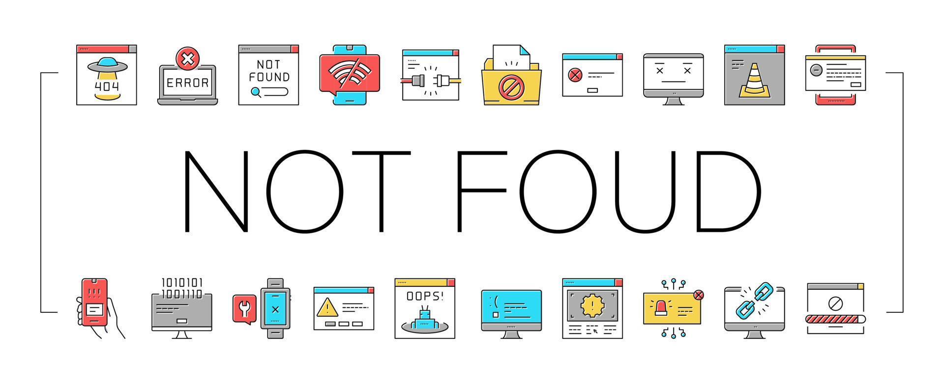 Not Found Web Page Collection Icons Set Vector