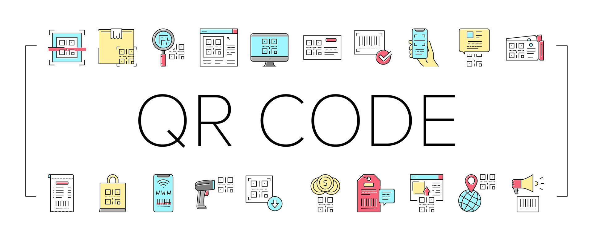 conjunto de iconos de colección de identificación de código qr vector