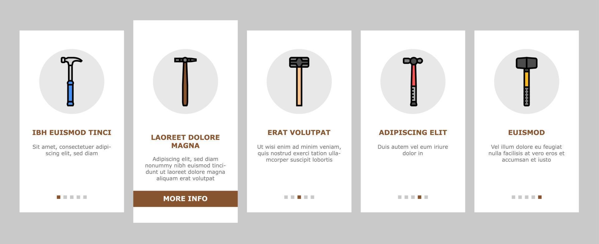 hammer tool construction onboarding icons set vector
