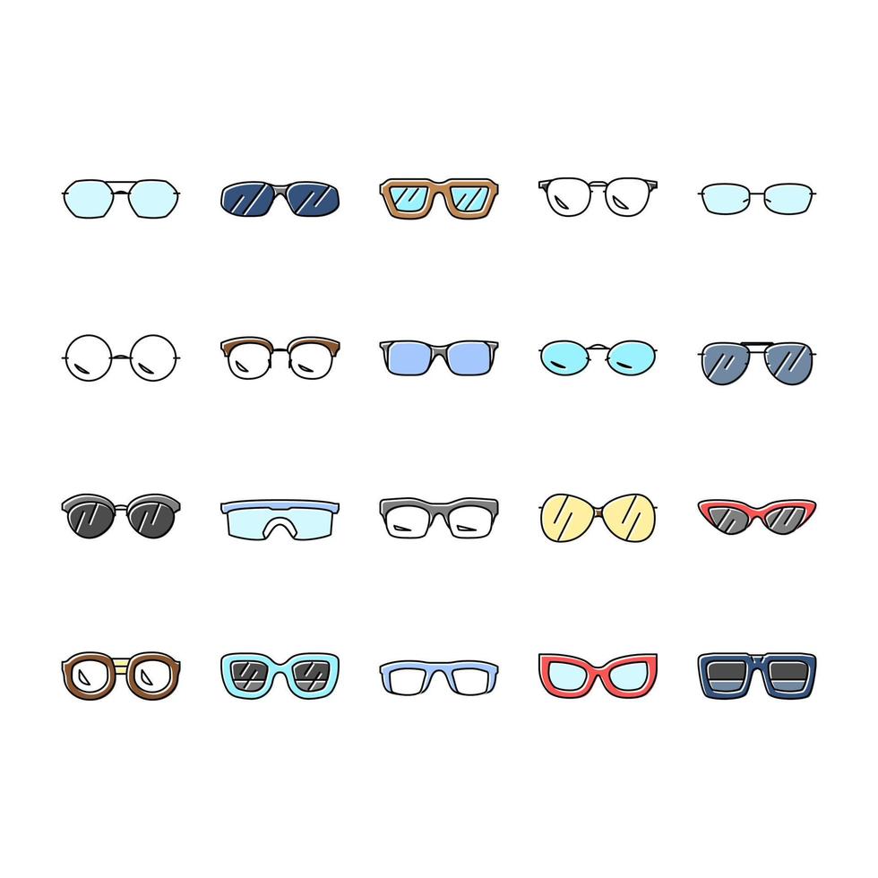 glasses optical style frame icons set vector