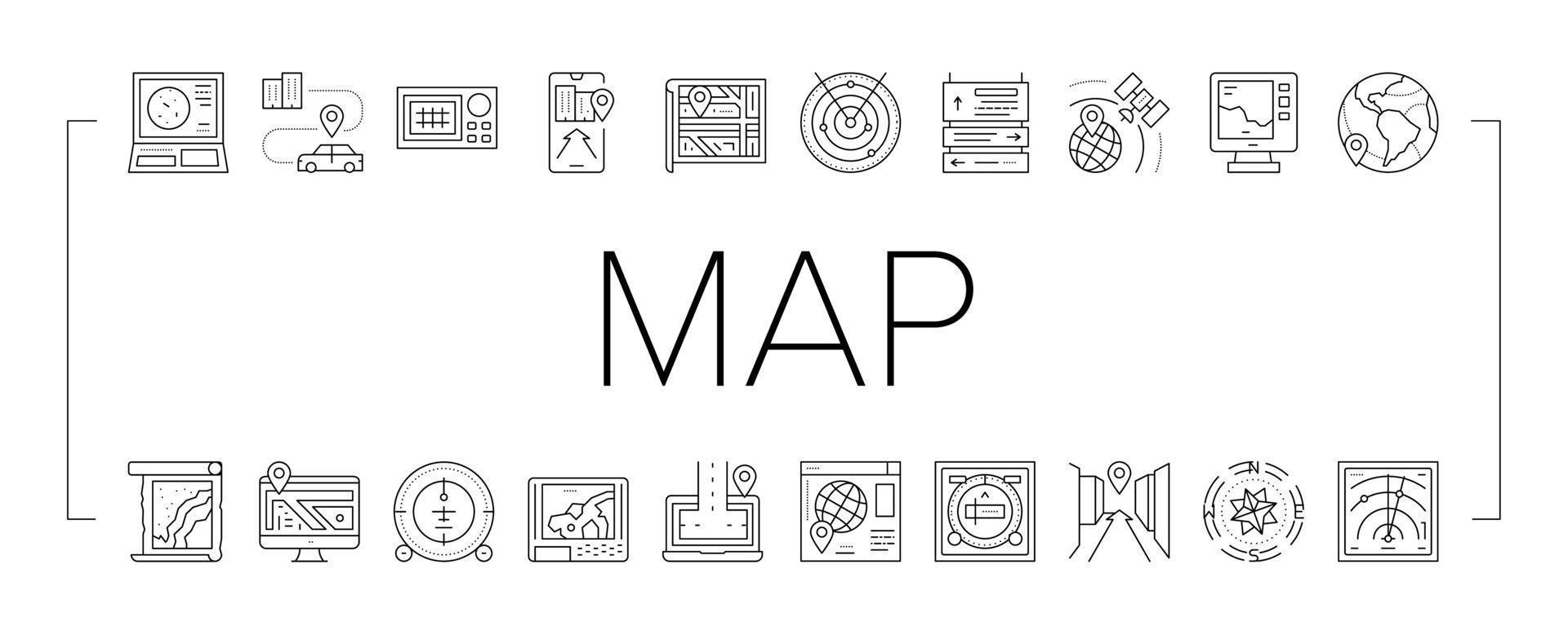 Map Location System Collection Icons Set Vector