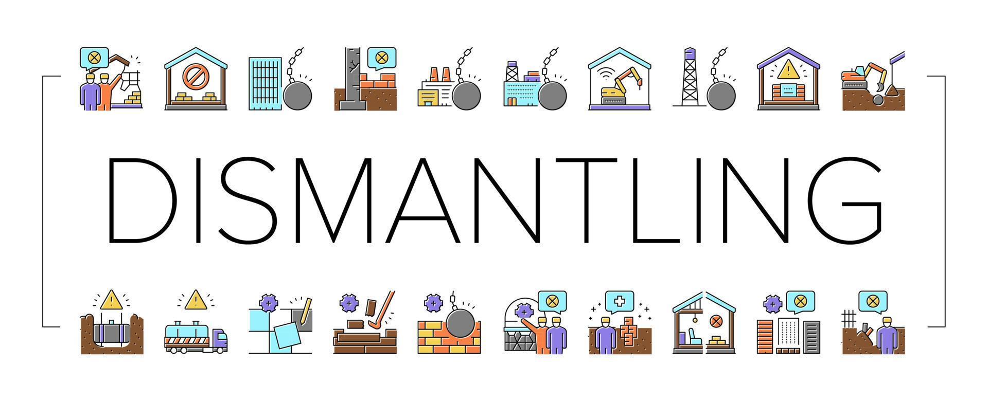 Dismantling Construction Process Icons Set Vector