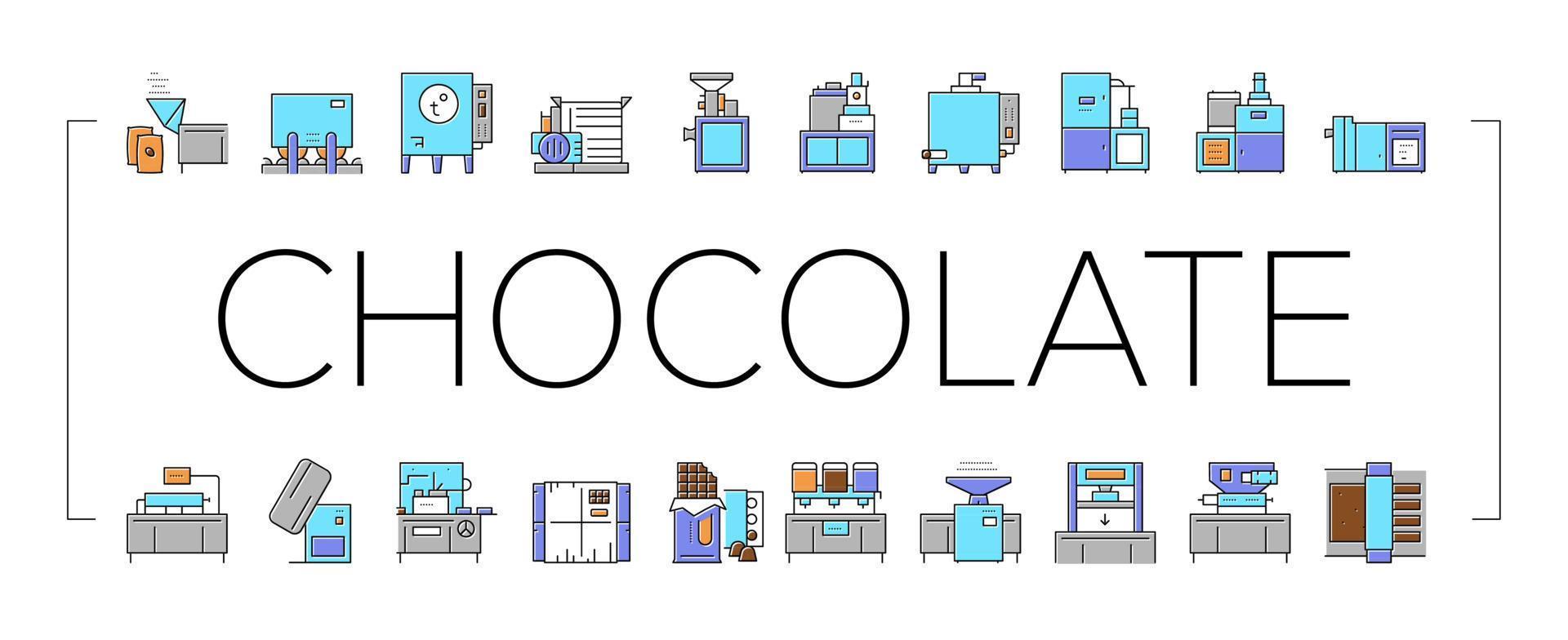 conjunto de iconos de colección de producción de chocolate vector