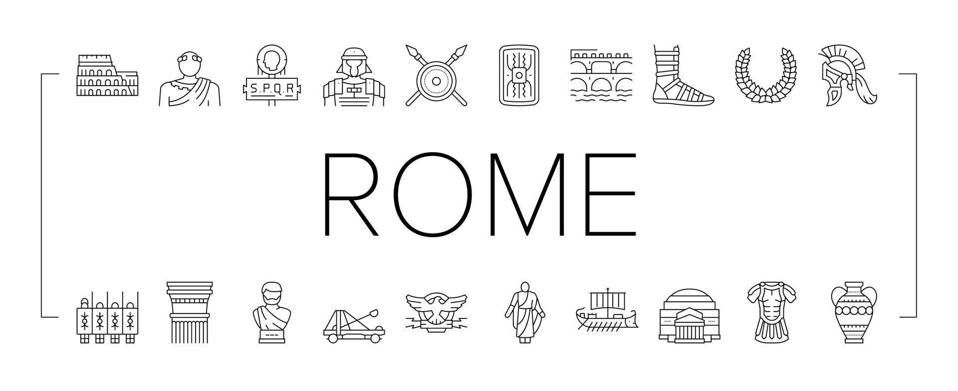 Ancient Rome Antique History Icons Set Vector