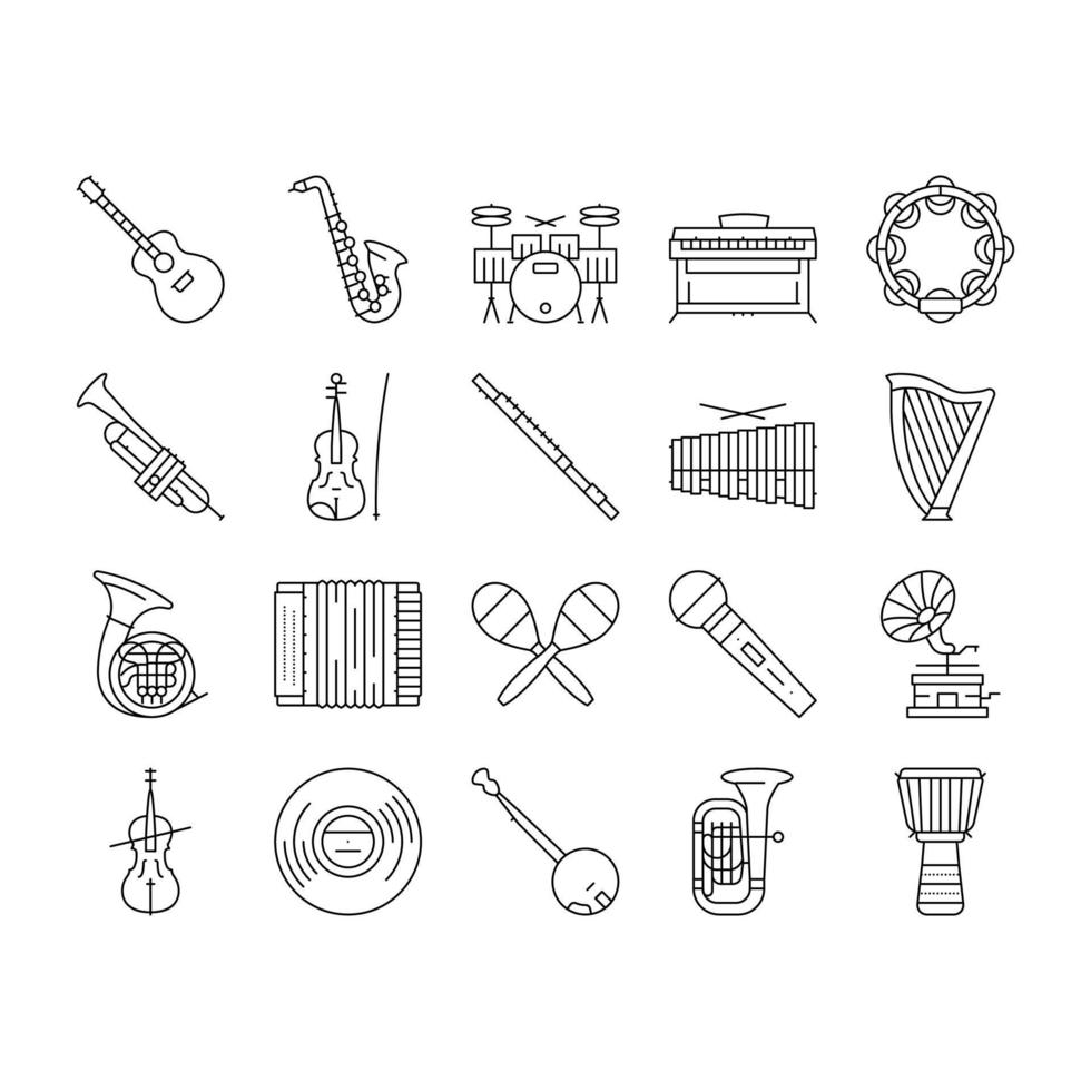 Music Instruments Performance Icons Set Vector