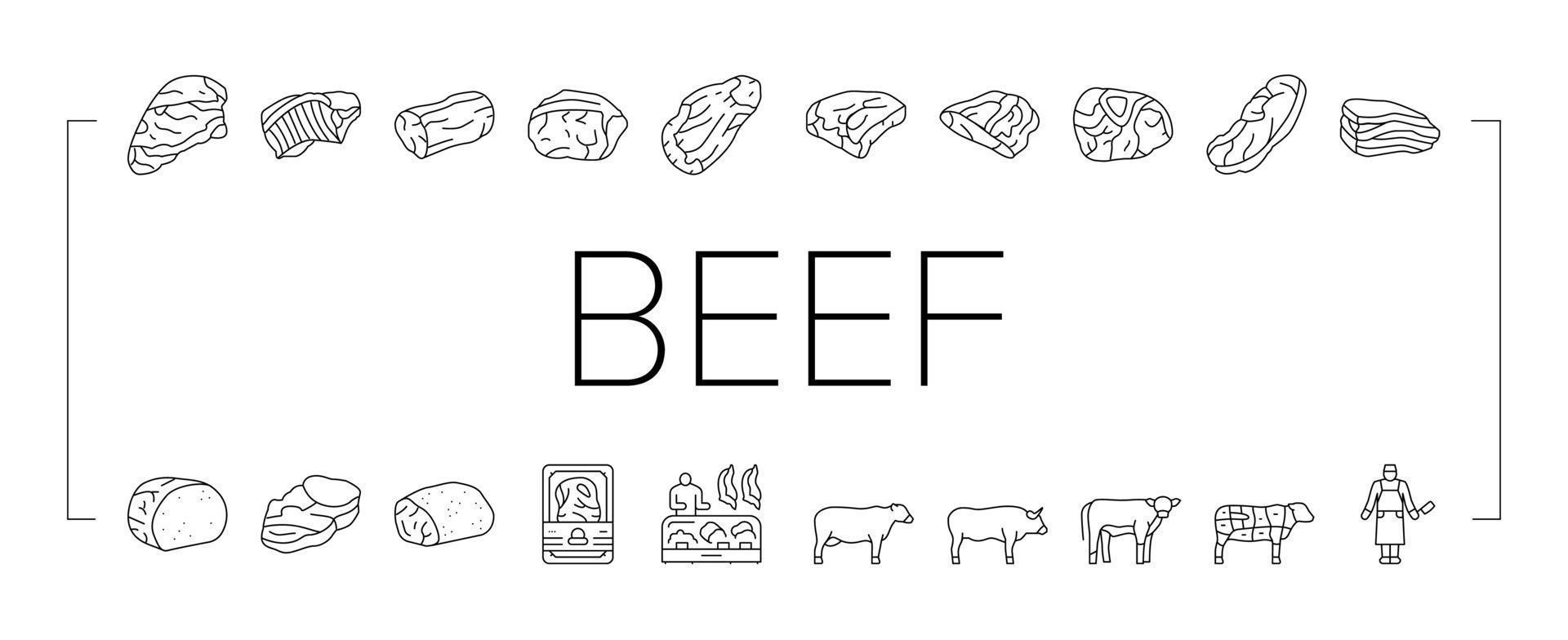 Beef Meat Nutrition Production Icons Set Vector