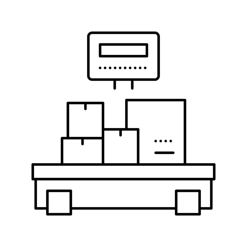 cajas de control de peso logística línea icono vector ilustración