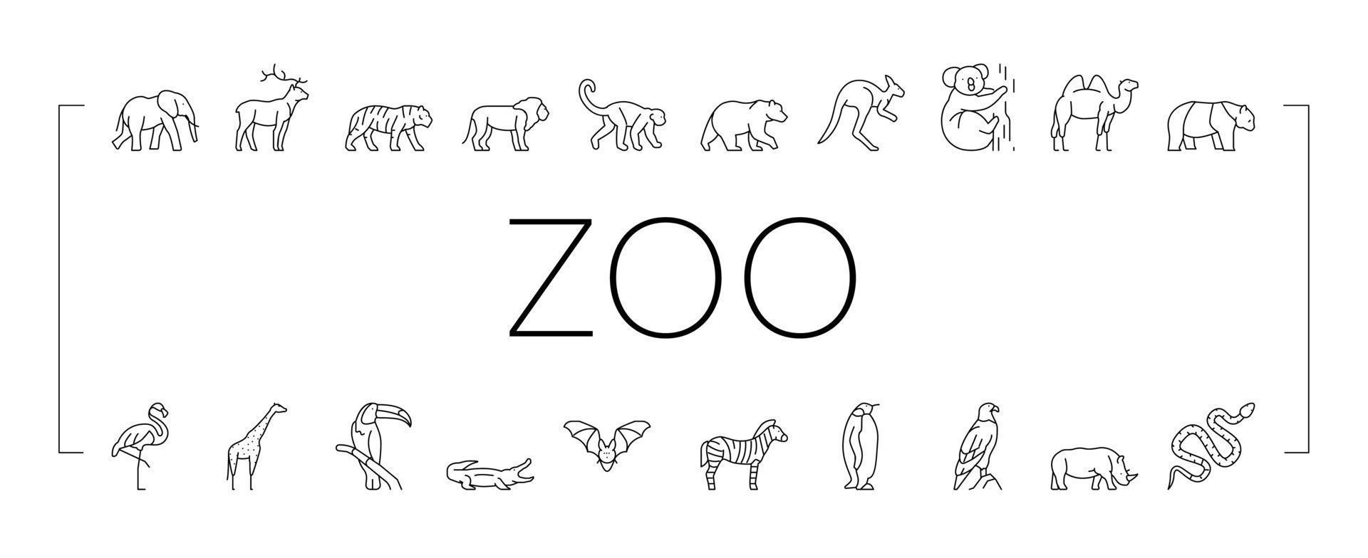 Zoo Animals, Birds And Snakes Icons Set Vector