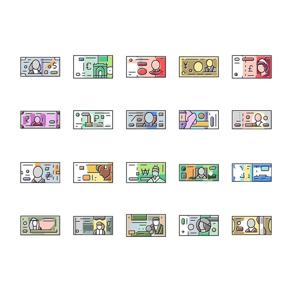 conjunto de iconos de finanzas internacionales de moneda vector