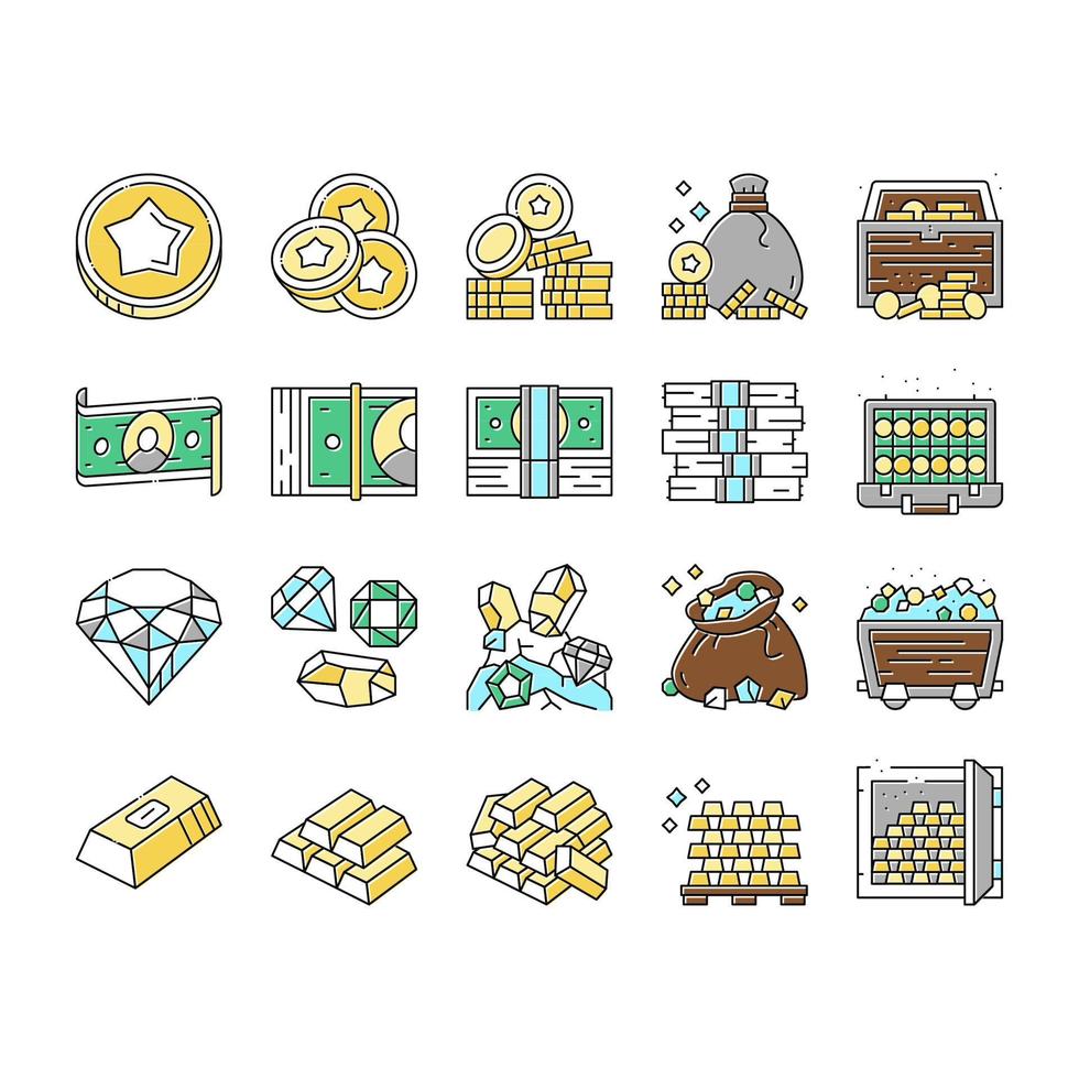 Currency Video Games Collection Icons Set Vector