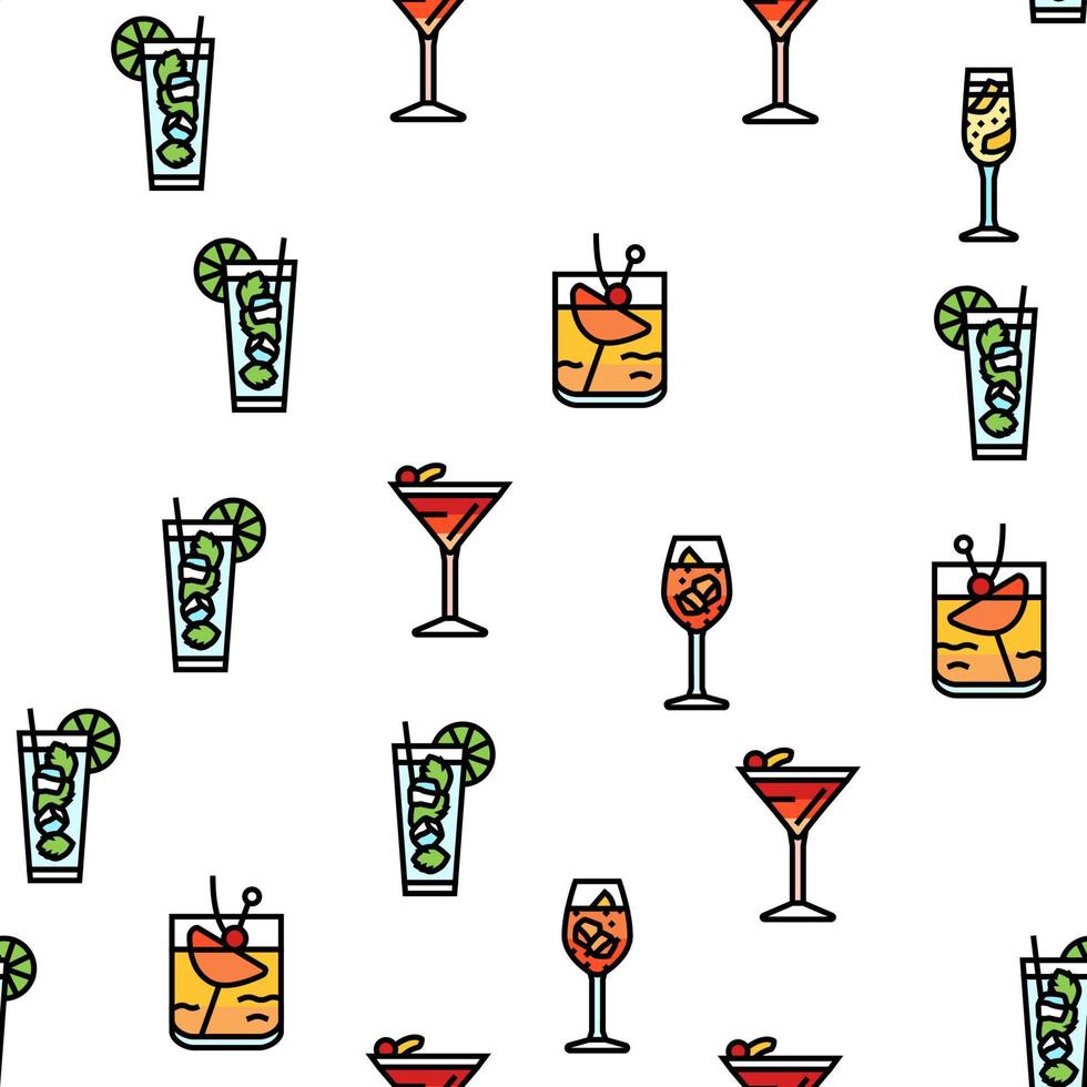 cocktail glass drink alcohol bar vector seamless pattern
