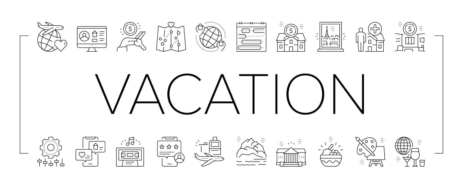 alquileres de vacaciones lugar colección iconos conjunto vector