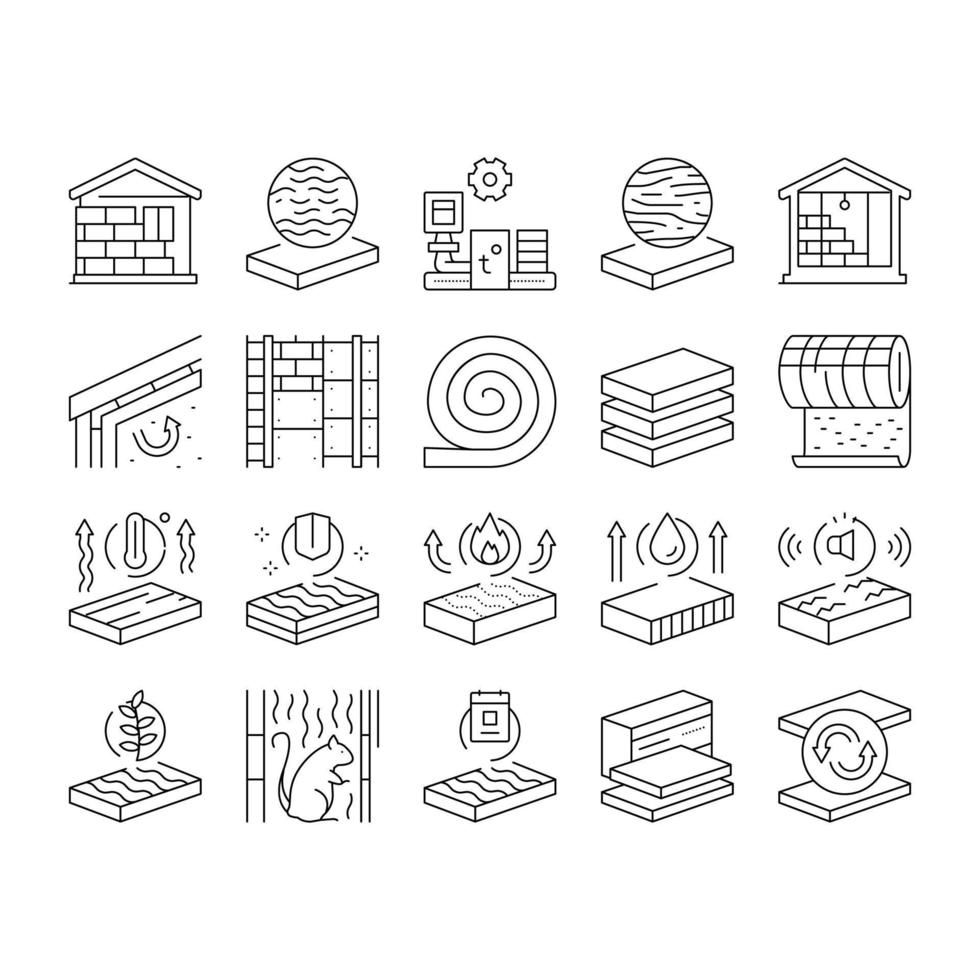 Mineral Wool Material Collection Icons Set Vector