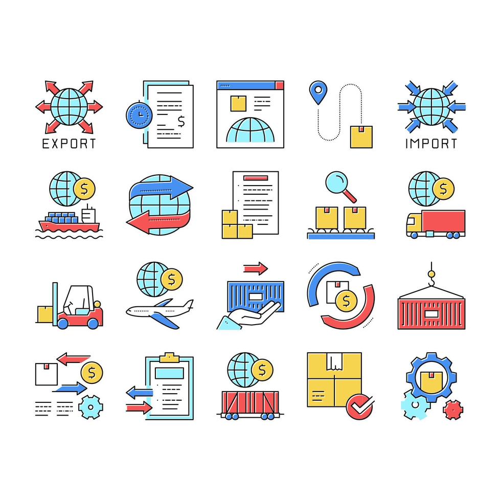 Export Import Logistic Collection Icons Set Vector