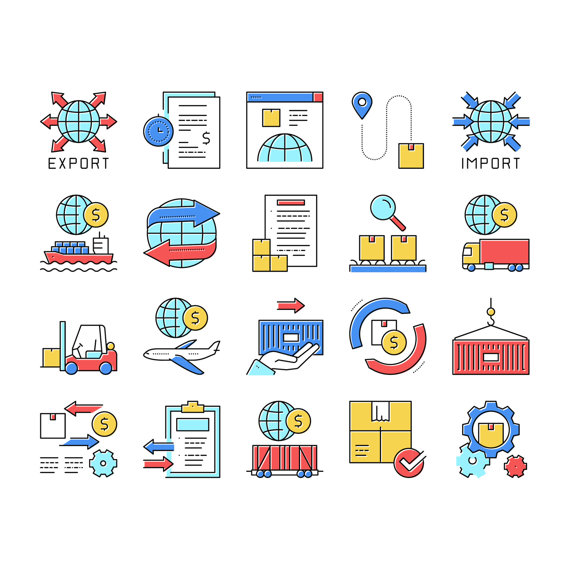 Export Import Logistic Collection Icons Set Vector 19001361 Vector Art ...