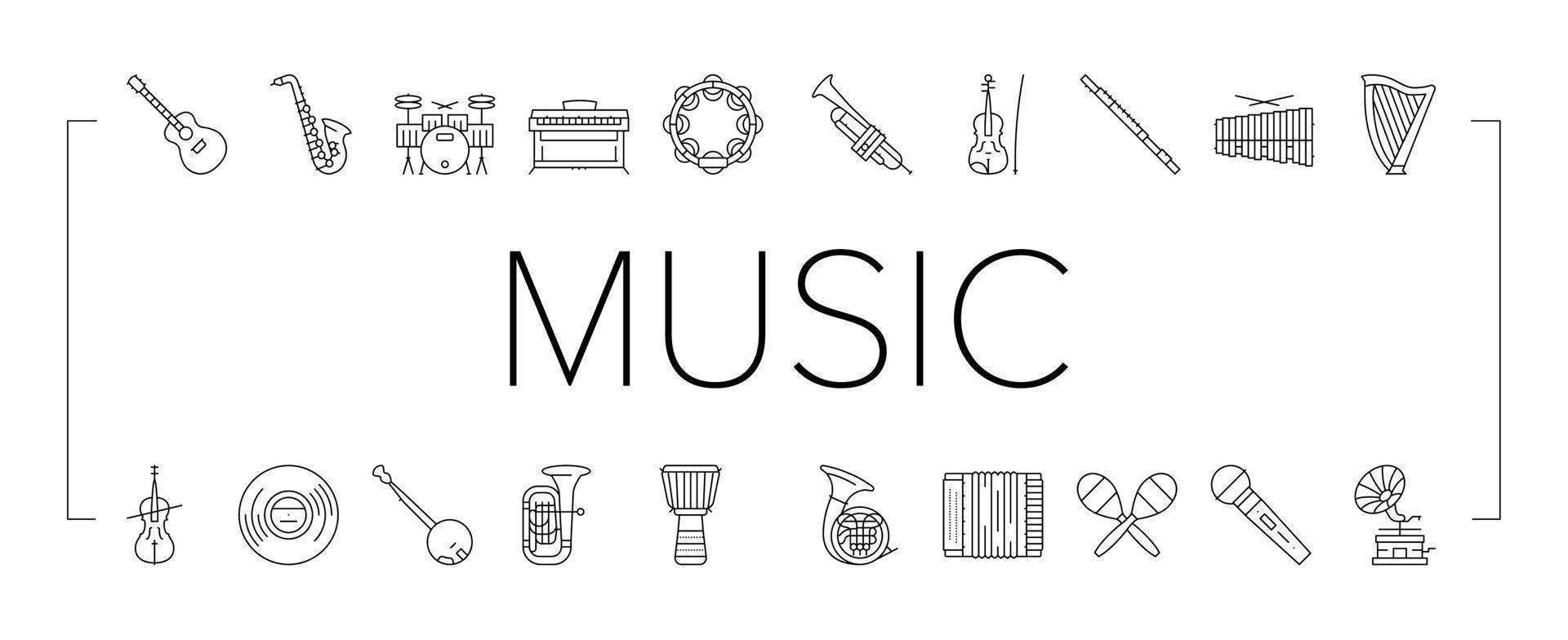 Music Instruments Performance Icons Set Vector