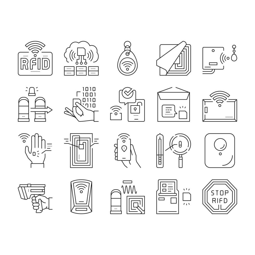 Rfid Chip Technology Collection Icons Set Vector