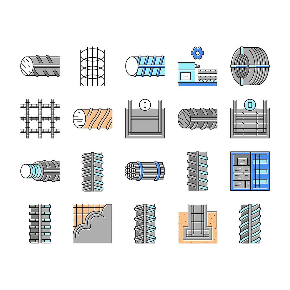 Rebar Construction Collection Icons Set Vector