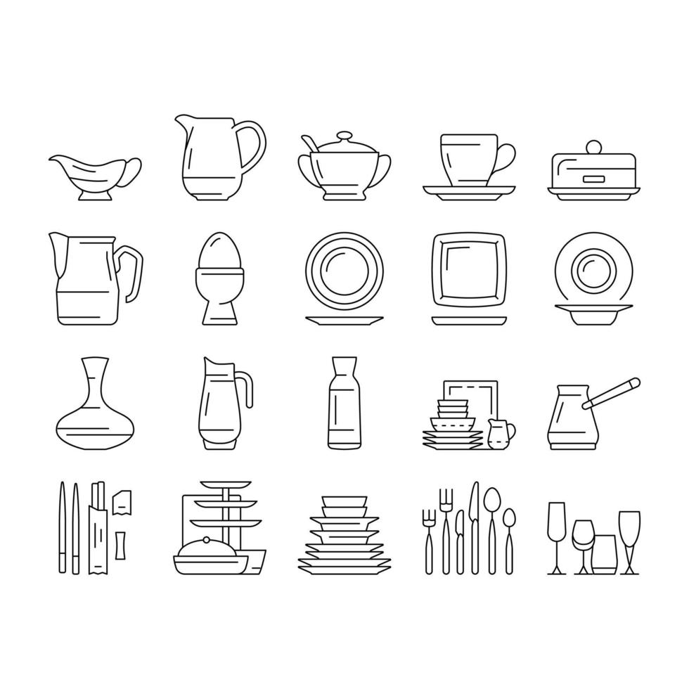 Tableware For Banquet Or Dinner Icons Set Vector