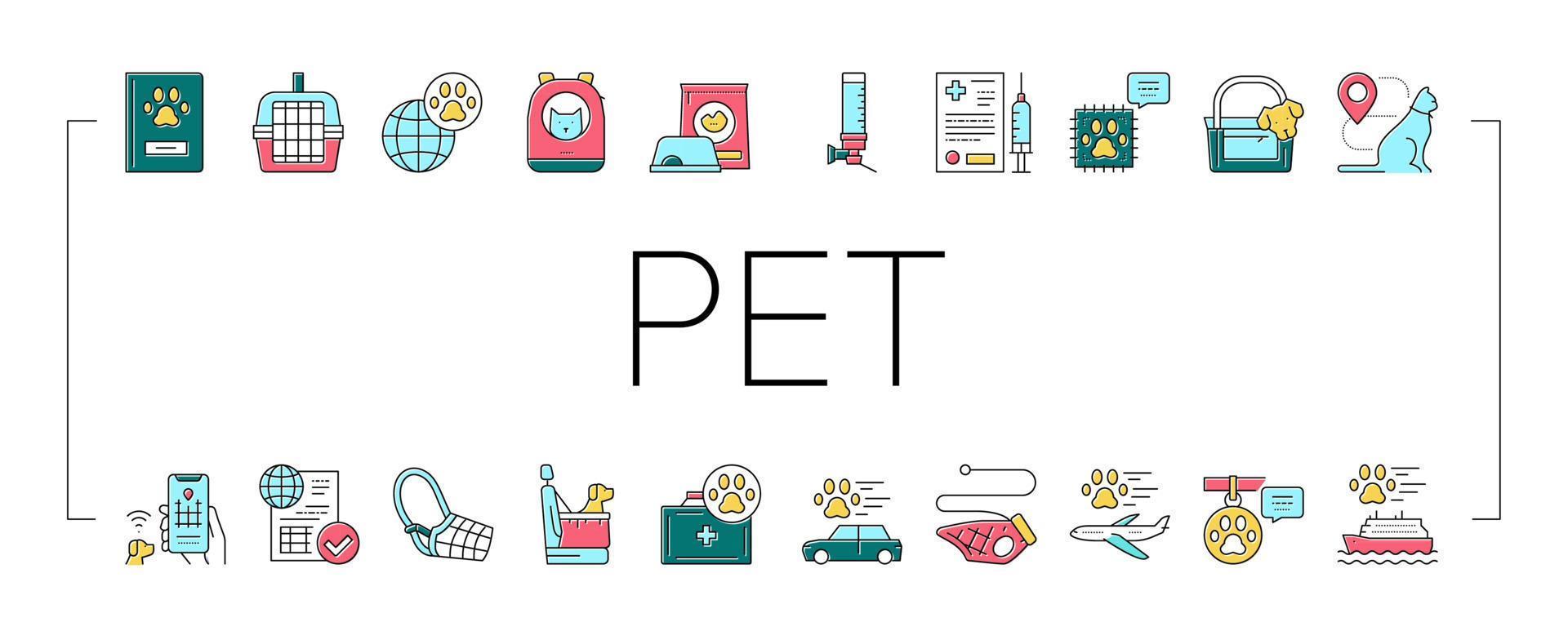 Pet Travel Equipment Collection Icons Set Vector