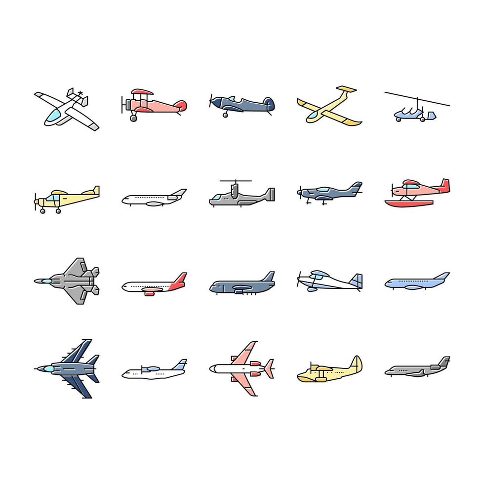 avión, avión, viaje, iconos, conjunto, vector