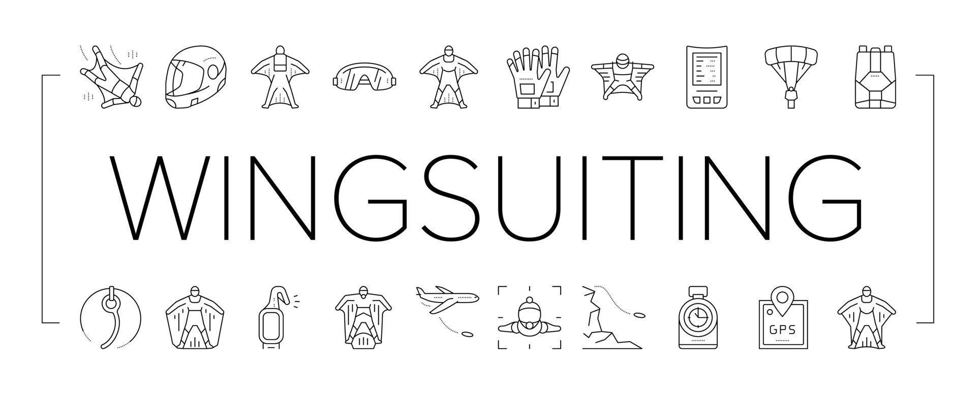 conjunto de iconos de colección de deporte de wingsuiting vector