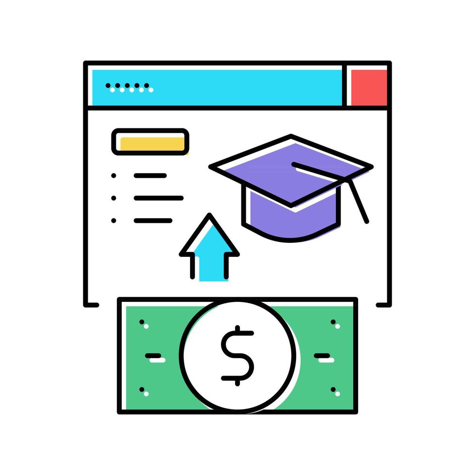 ilustración de vector de icono de color de pago de educación en internet
