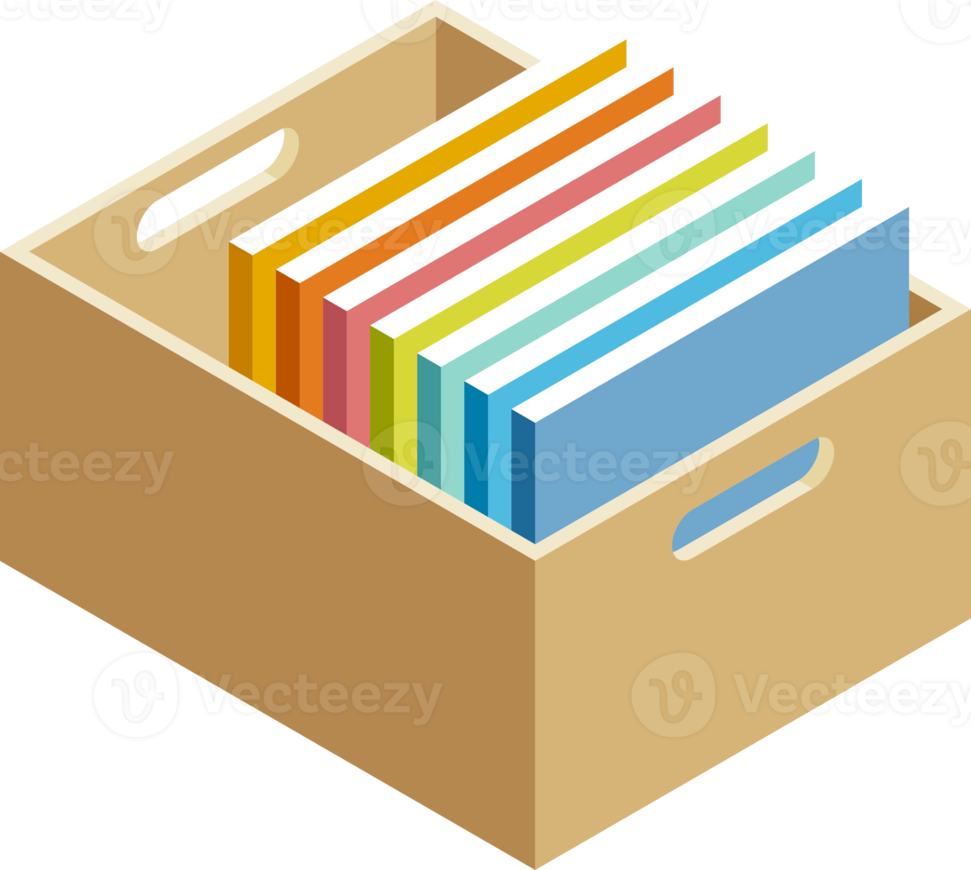 Document storage box isometric flat color png