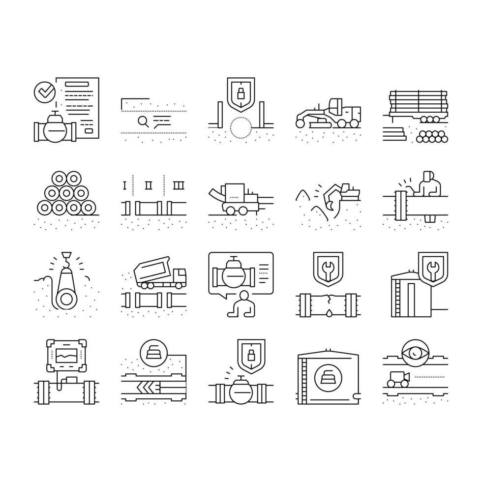 Pipeline Construction Collection Icons Set Vector