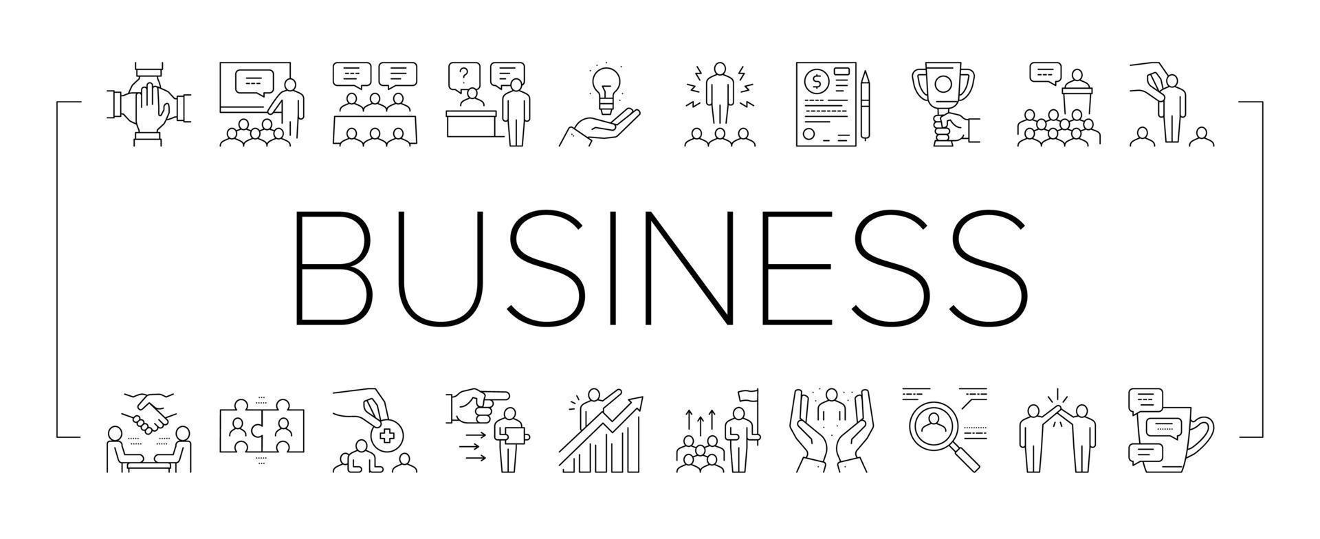 Business Situations Collection Icons Set Black Vector