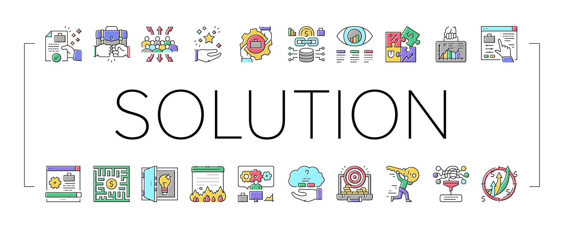 Solution Business Problem Task Icons Set Vector