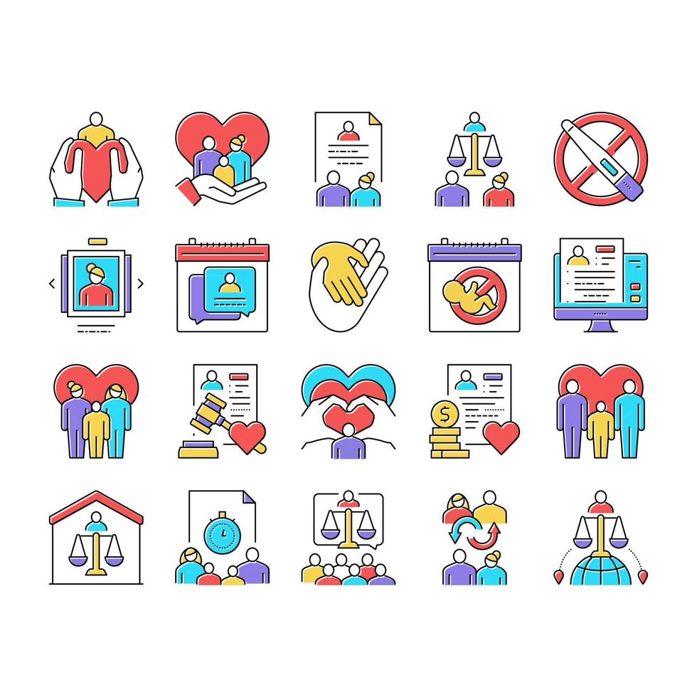 Child Adoption Care Collection Icons Set Vector