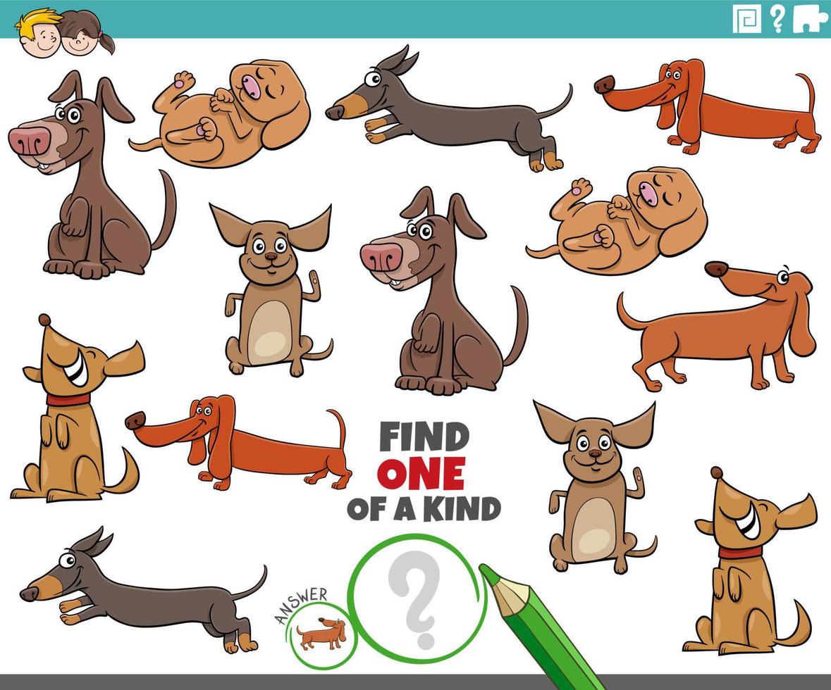 one of a kind task with funny cartoon dogs vector