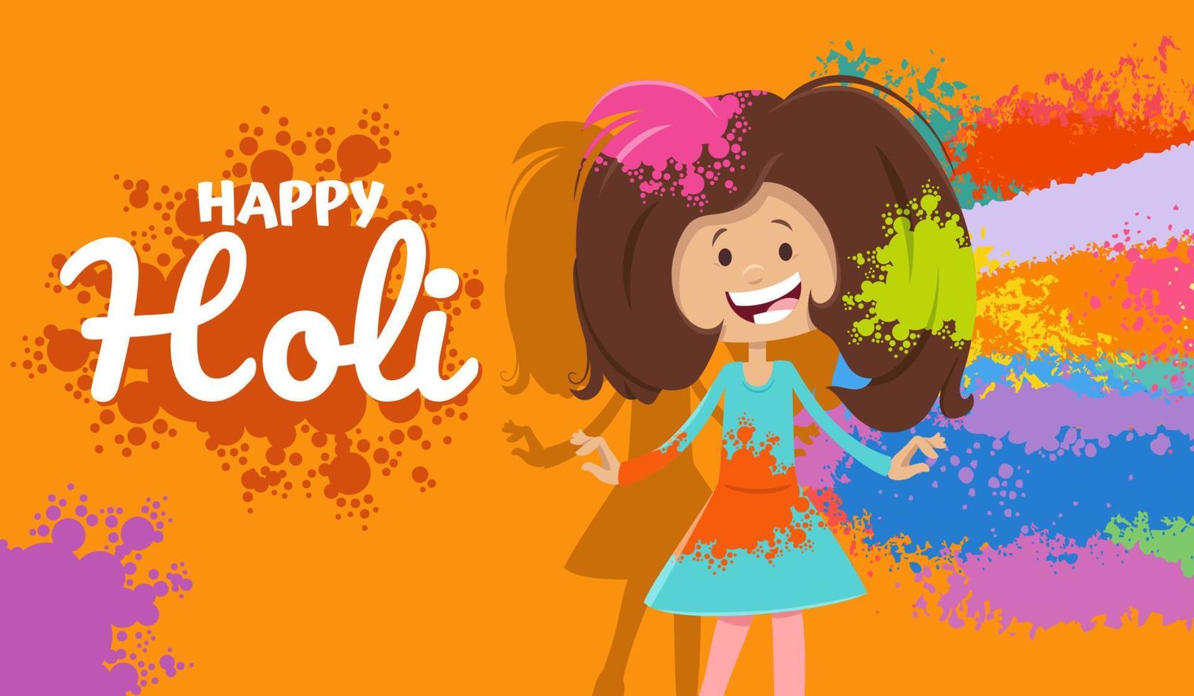 Hindu Holi festival design with comic girl character vector