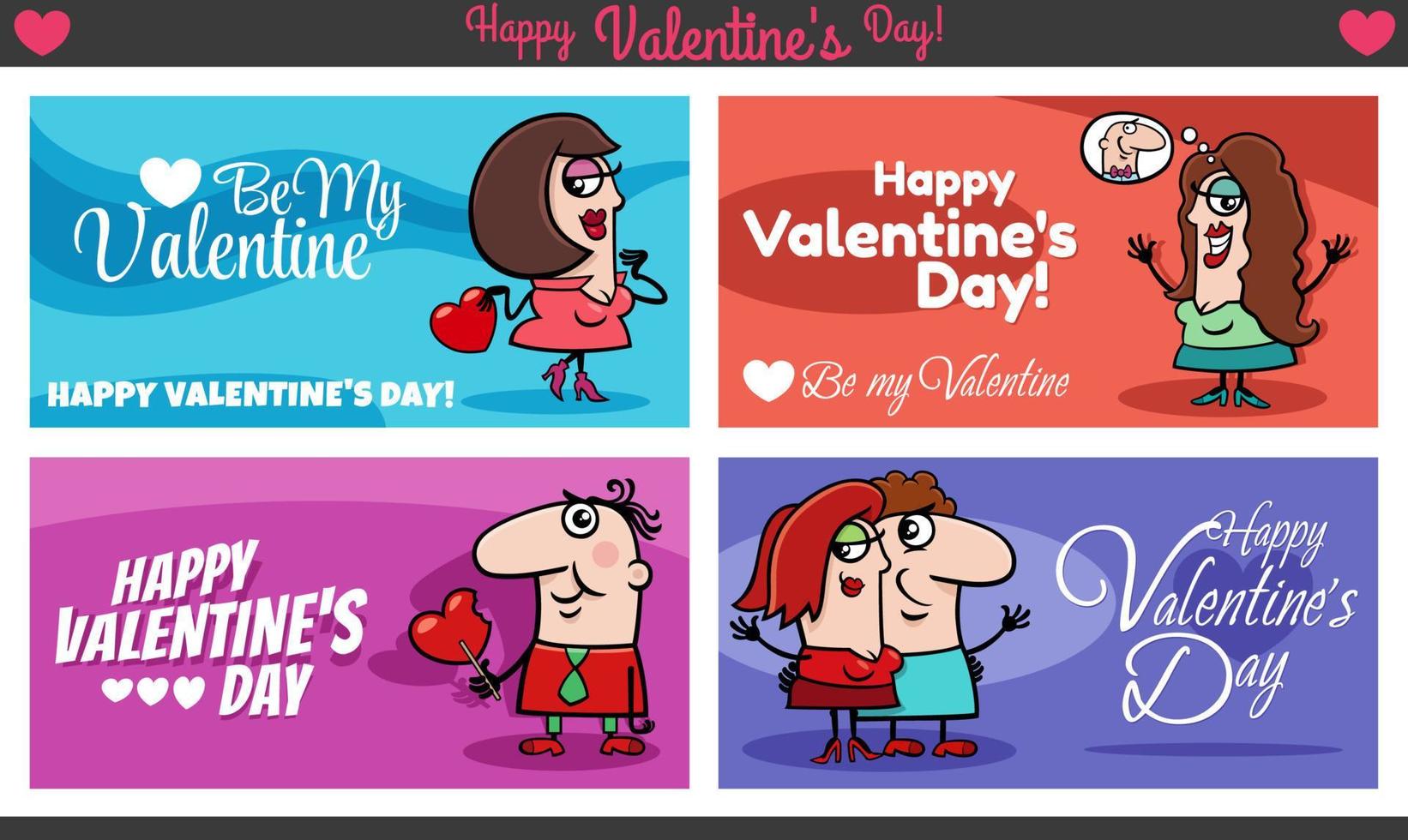 Valentines Day designs set with characters in love vector