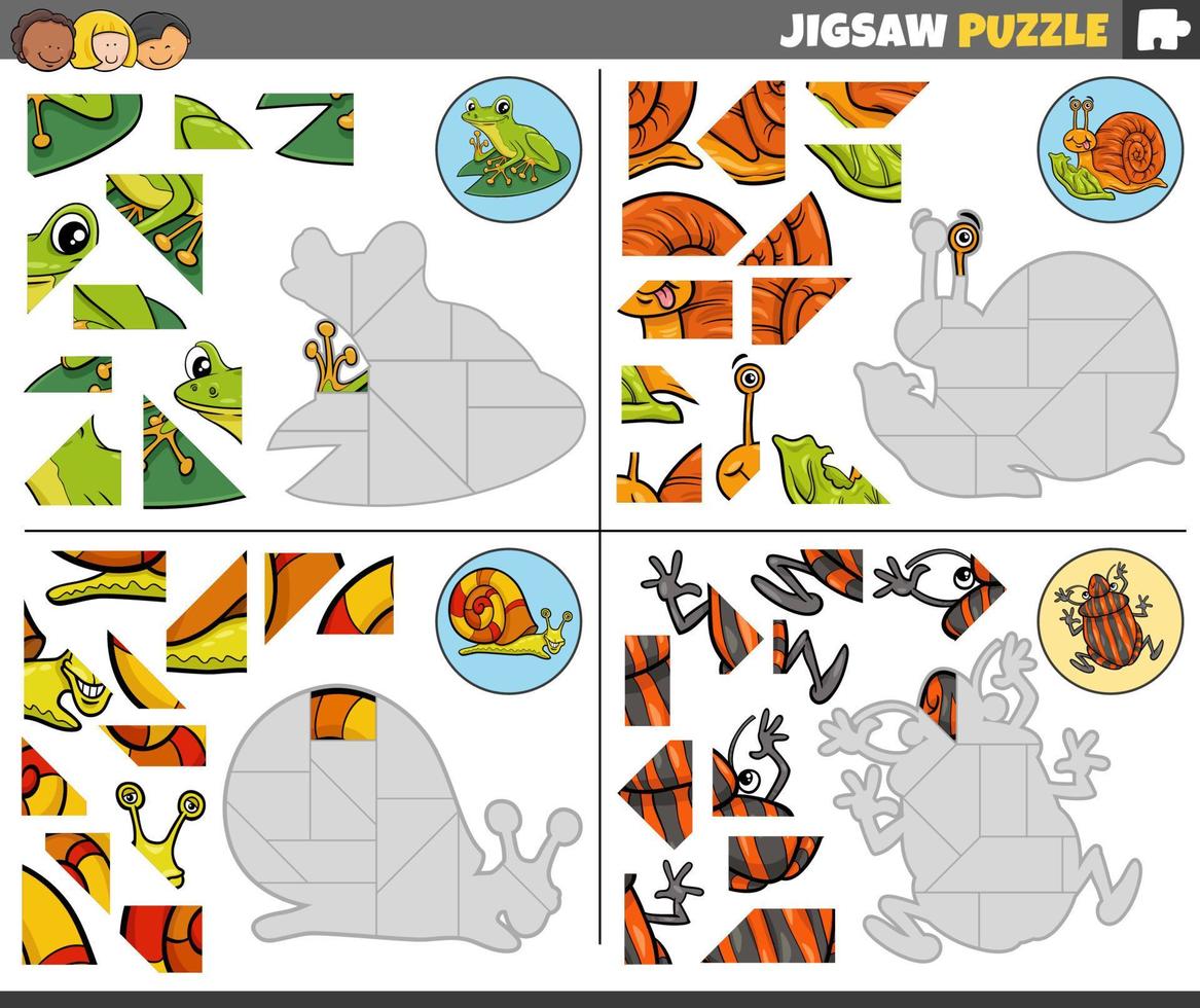 jigsaw puzzle task with cartoon animal characters vector