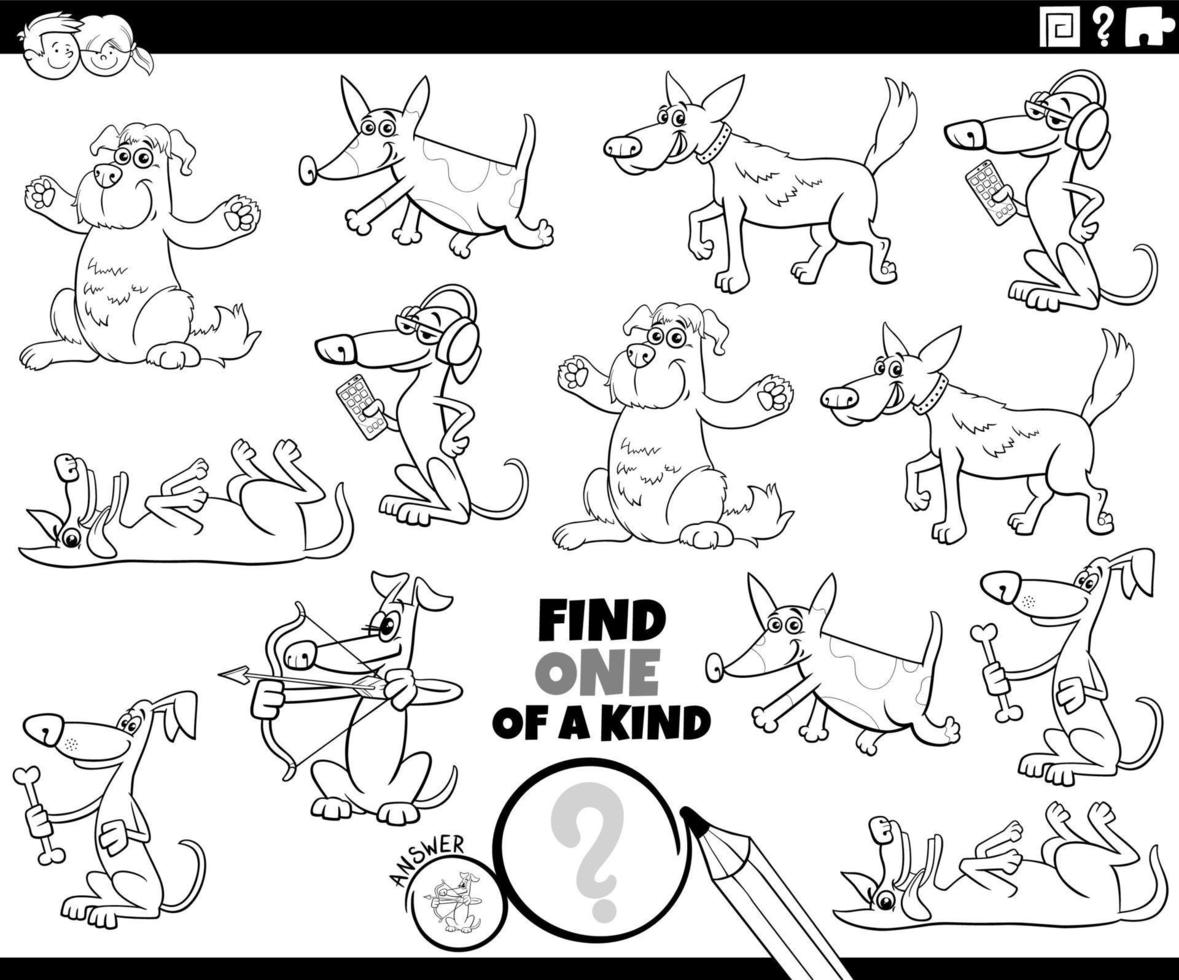 one of a kind game with cartoon dogs coloring page vector