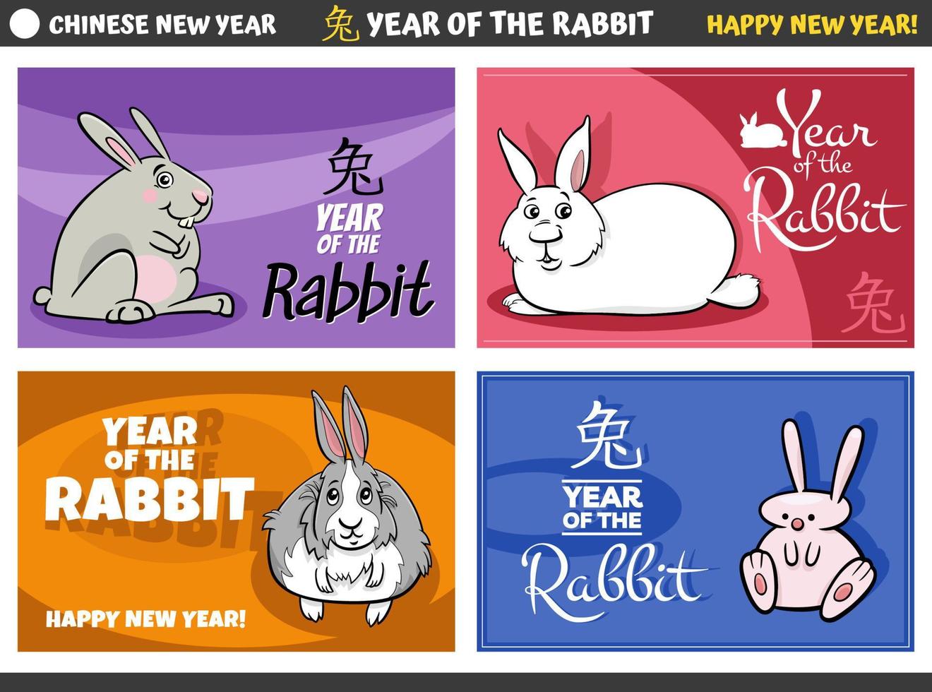 Chinese New Year designs set with rabbit characters vector