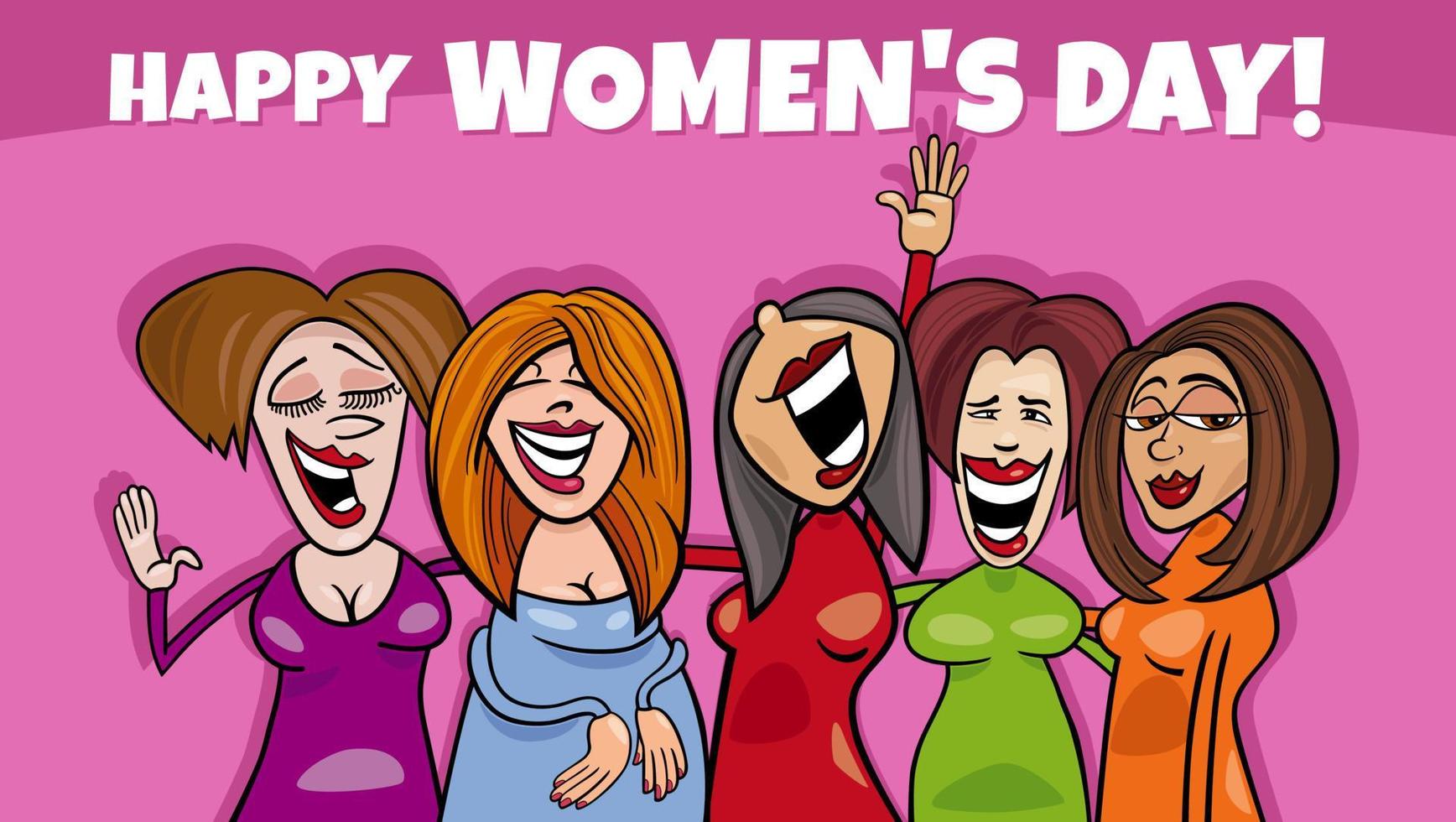 diseño del día de la mujer con cómicas mujeres felices vector