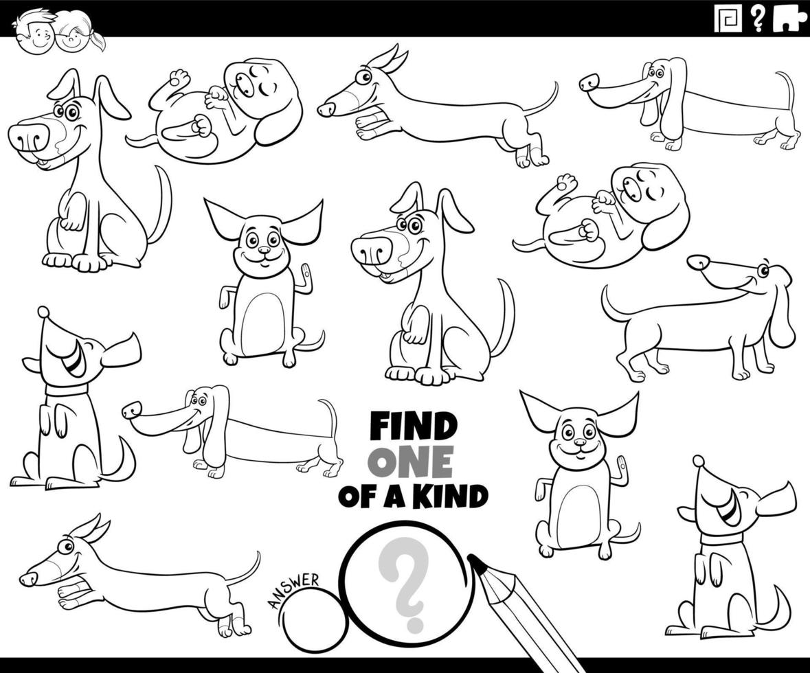 one of a kind task with cartoon dogs coloring page vector